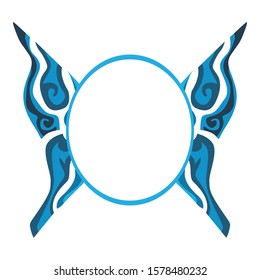 Vector Design of a Blue Ancient Ornament Circle Frame with a Natural Theme