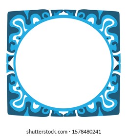 Vector Design of a Blue Ancient Ornament Circle Frame with a Natural Theme