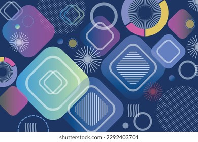 Vector design of a blue background with flat multicolored geometric shapes