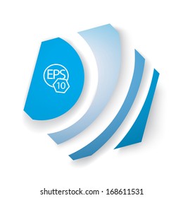 Vector design.  Blue circle lines cut edition of a hexagon shaped banner or textbox. Abstract minimal geometric 3d eps10 origami illustration for web, brochure, print, infographics or other medium.  