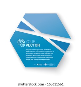 Vector design. Blue crossing lines cut edition of a hexagon shaped banner or textbox Abstract minimal geometric 3d eps10 origami illustration for web, brochure, print, infographics or other medium.  