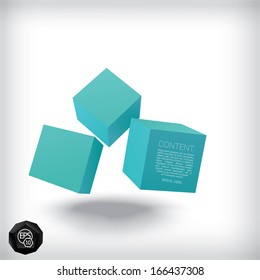 Vector design. Blue edition of a 3d abstract geometric scalable eps10 composition of  flying textbox cubes in a clean white space for infographics, webdesign or for brochure print illustration element