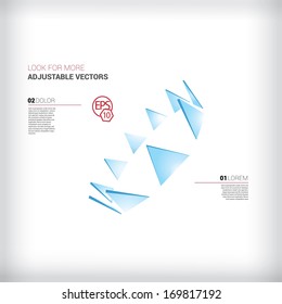 Vector design. Blue edition of a crown shape triangle built levitating ring concept art in an abstract geometric 3d style, illustration for infographics, text box , printed presentation or brochure. 