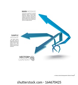 Vector design. Blue edition of  scalable eps10 illustration of a geometric abstract levitating arrow composition in 3d space for destinations & infographics & web site & brochure or menu navigation