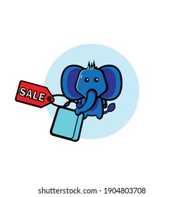 Vector design of blue elephant carrying groceries