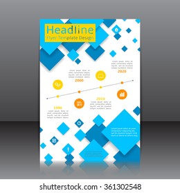 Vector design of the blue flyer, cover, brochure, poster, report with timeline. Vector template for your business in A4 size.