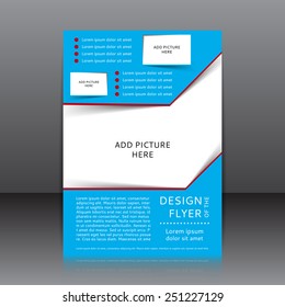 Vector design of the blue flyer with red elements. Poster template for your business.