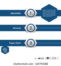 Vector design, blue hexagon edition of an adjustable composition of an abstract geometric paper background based list, content and menu field for numbering or for web, print, brochure, infographics 