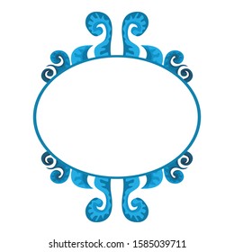 Vector Design of a Blue Leaf Ornament Circle Frame with a Nature Theme