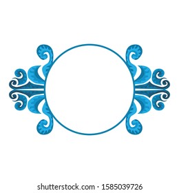 Vector Design of a Blue Leaf Ornament Circle Frame with a Nature Theme