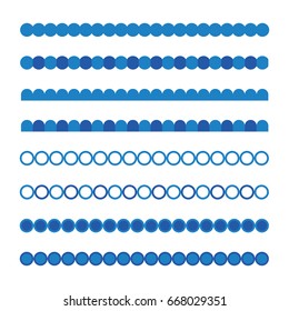 Vector design of blue line sea, marine wave set. Circle shapes used.