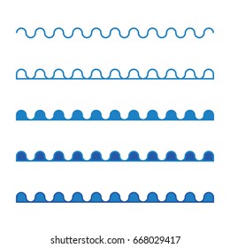 Vector design of blue line sea, marine wave set. Circle shapes used.