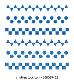 Vector design of blue line sea, marine wave set. Triangular, circle and square shapes used.