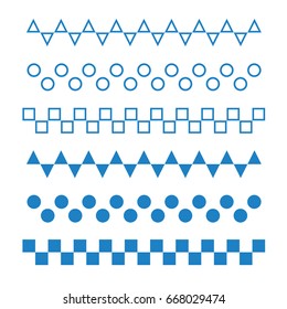 Vector design of blue line sea, marine wave set. Triangular, circle and square shapes used.
