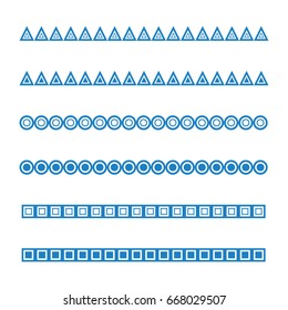 Vector design of blue line sea, marine wave set. Triangular, circle and square shapes used.