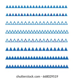 Vector design of blue line sea, marine wave set. Triangular shapes used.