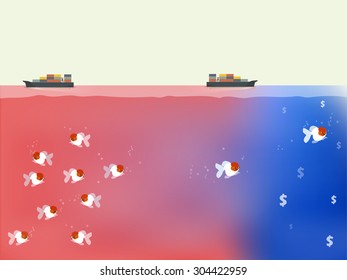 vector design of blue ocean and red ocean business strategy concept