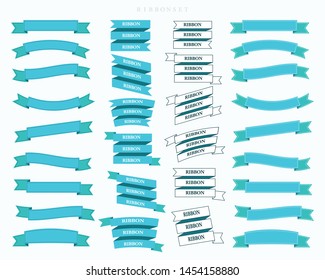 Vector design blue ribbon set ,white and black dash line. 