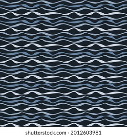 Vector design of blue shades of waves on a dark blue background. Seamless pattern abstract beautiful illustrations for hoop, fabric.