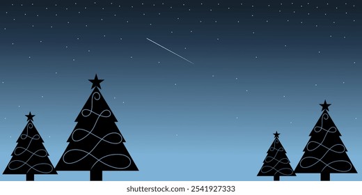 Vector design of blue sky background, stars and fir trees