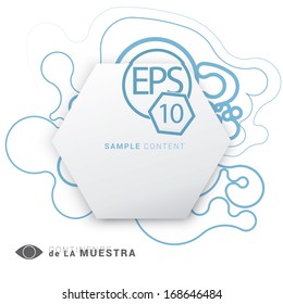 Vector design. Blue tindrels edition of a minimal scalable abstract geometric hexagon shape textbox with an artistic background. Layout element for web, brochure, presentation or infographics.