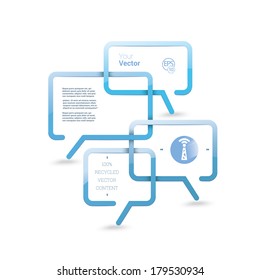 Vector design. Blue & white business edition of a minimal scalable abstract geometric bubble speech textbox with an artistic background. Layout element for web, brochure, presentation or infographics