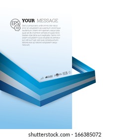 Vector design. Blue and white edition of an abstract geometric colorful 3d infographics illustration for web, print, infochart or brochure layout graphics element with a left arranged textbox 