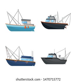 Vector design of boat and fishing symbol. Collection of boat and vessel vector icon for stock.