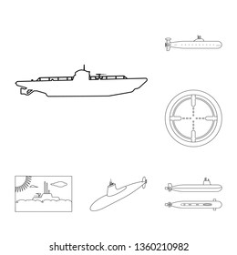 Vector design of boat and navy sign. Collection of boat and deep   vector icon for stock.