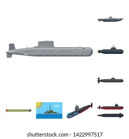 Vector design of boat and navy sign. Collection of boat and deep   vector icon for stock.