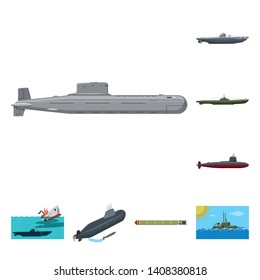Vector design of boat and navy symbol. Set of boat and deep   vector icon for stock.