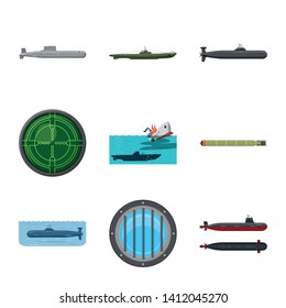 Vector design of boat and navy symbol. Collection of boat and deep   vector icon for stock.