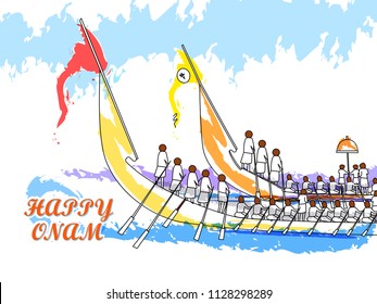 Vector design of Boat Race competition on occasion of Onam Kerala festival