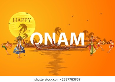 Vector design of Boat Race competition on occasion of Onam Kerala festival of South India