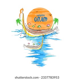 Diseño de vectores de la competición de carreras de barcos con motivo del festival Onam Kerala en el sur de India