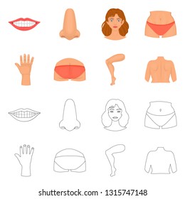 Vector design of body and part icon. Set of body and anatomy vector icon for stock.