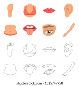 Vector design of body and part icon. Set of body and anatomy stock symbol for web.
