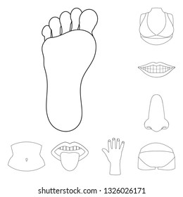 Vector design of body and part icon. Set of body and anatomy stock symbol for web.