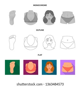 Vector design of body and part icon. Collection of body and anatomy stock vector illustration.