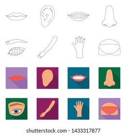 Vector design of body and part icon. Set of body and anatomy stock symbol for web.