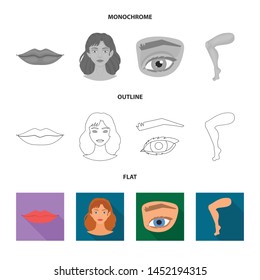 Vector design of body and part icon. Collection of body and anatomy stock symbol for web.