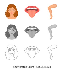 Vector design of body and part logo. Collection of body and anatomy stock vector illustration.