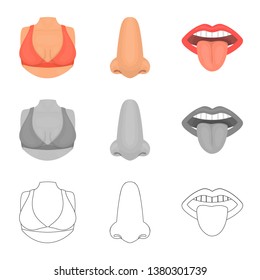Vector design of body and part logo. Set of body and anatomy stock symbol for web.