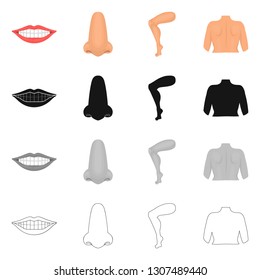 Vector design of body and part sign. Collection of body and anatomy stock symbol for web.