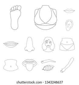 Vector design of body and part sign. Set of body and anatomy vector icon for stock.