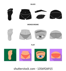 Vector design of body and part sign. Set of body and anatomy stock vector illustration.