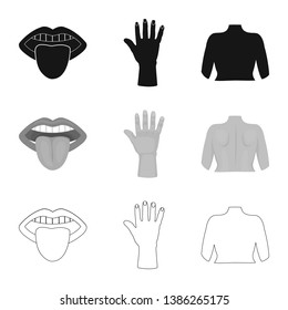Vector design of body and part sign. Set of body and anatomy vector icon for stock.