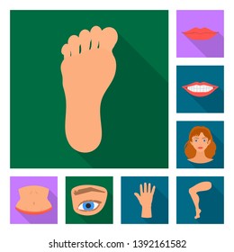 Vector design of body and part sign. Collection of body and anatomy stock symbol for web.