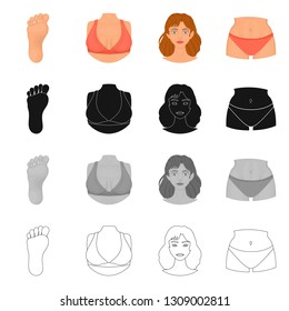 Vector design of body and part symbol. Set of body and anatomy vector icon for stock.