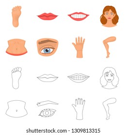 Vector design of body and part symbol. Collection of body and anatomy vector icon for stock.